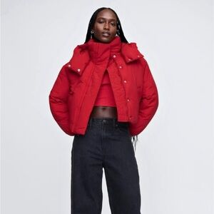 Gap Red Cropped Duvet Wrap Puffer Jacket XS Petite